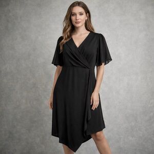 Avenue Black Asymmetrical Wrap Dress Flutter Sleeve Plus Size 18/20 NWT